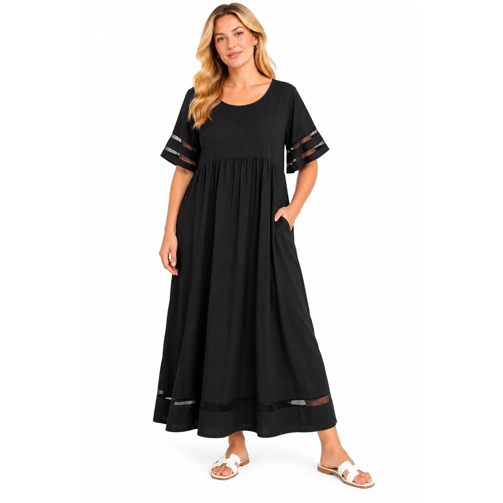 Unbranded Maxi Dress 2XL Empire Waist Mesh Stripe Trim Goth Minimalist Witchy